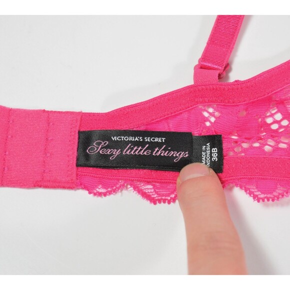 Victoria Secret Y2K Sexy Little Things Fuchsia Pink Lace Padded Bra Sz 36B - Picture 4 of 5